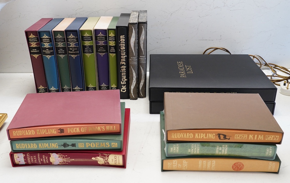 Seventeen Folio Society volumes including three Rudyard Kipling, seven Anthony Trollope, the Secret Garden, a two volume edition of Milton’s Paradise Lost, etc. (18)